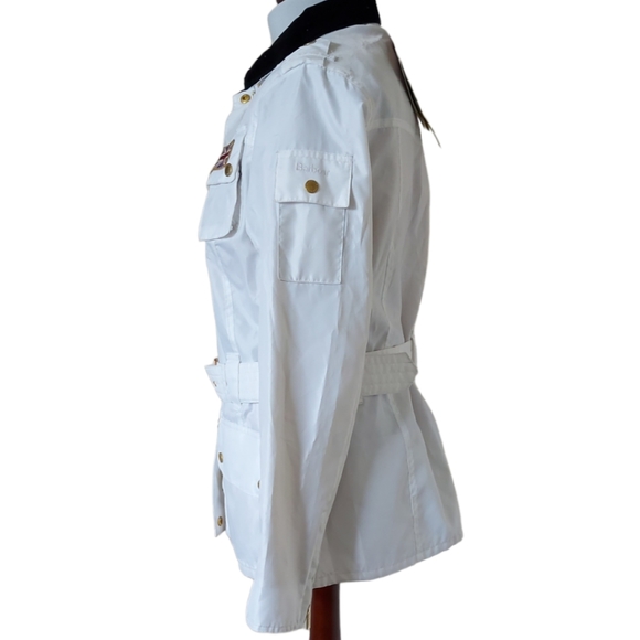 BNWT Barbour Womens White Rain Jacket UK Size 12 Lightweight Union Jack Lining. - Picture 4 of 16